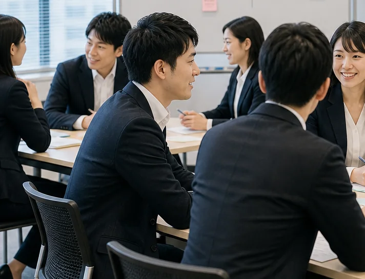 ワークショップで参加者同士が話し合う様子